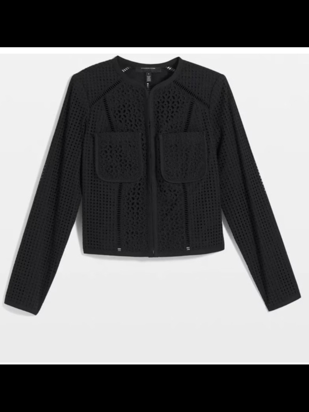 White House Black Market Black Eyelet Zip-Front Jacket